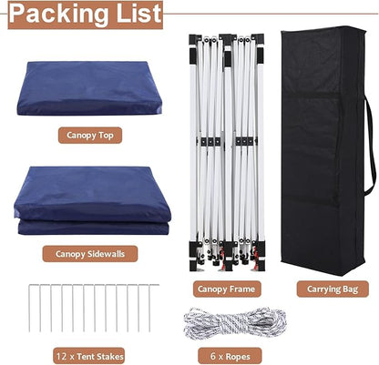 COBIZI 10x20 Pop Up Canopy Tent with Sidewalls,Party Tent Outdoor Gazebos, Waterproof & UV50+,3 Adjustable Heights,Higher Frame Design - Extra Tall for Parties Backyard,Weddings,Markets,(Dark Blue)