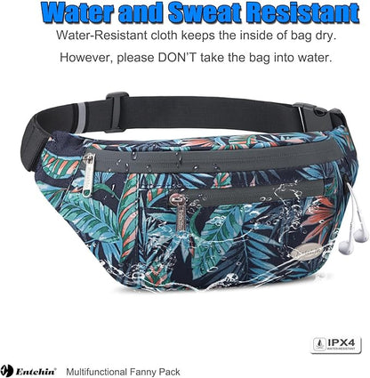 Entchin Fanny Pack for Women Men,Crossbody Belt Bag with 4-Zipper Pockets,Adjustable Waist Bag Pack,One of the Most Popular Travel Essential Gifts for Walking,Traveling,Cycling