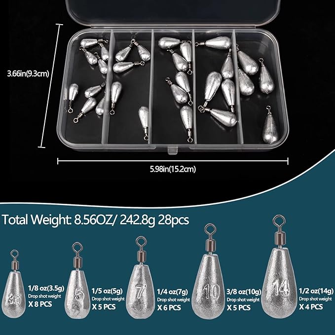 THKFISH Fishing Weights Sinkers Set, 60PCS Fishing Sinker Drop Shot Weights Kit,Drop Shot Rig Wacky Hooks for Saltwater Freshwater Bass Fishing