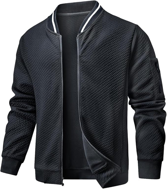 Mens Casual Jacket Loose Fit Lightweight Jacket Varsity Bomber Jacket with Zipper