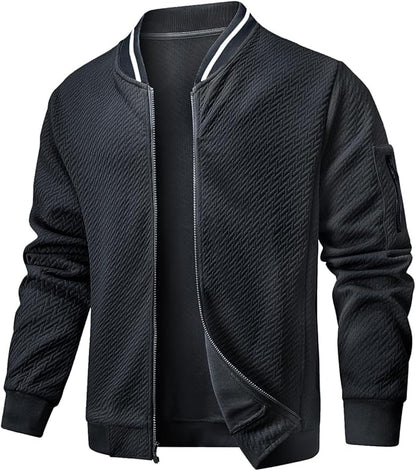 Mens Casual Jacket Loose Fit Lightweight Jacket Varsity Bomber Jacket with Zipper