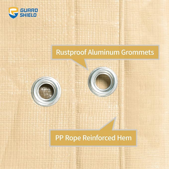 GUARD SHIELD Beige Tarp Heavy Duty Waterproof 18x24 Feet Outdoor Poly Tarps Cover Square Thick UV Resistant Canopy Tarpaulin with Grommets 10mil