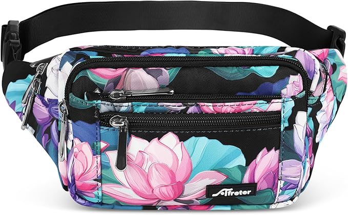 Waist Pack Bag Fanny Pack for Men&Women Hip Bum Bag with Adjustable Strap for Outdoors Workout Traveling Casual Running Hiking Cycling (New Black Flowers-1)