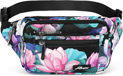 Waist Pack Bag Fanny Pack for Men&Women Hip Bum Bag with Adjustable Strap for Outdoors Workout Traveling Casual Running Hiking Cycling (New Black Flowers-1)