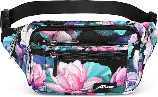 Waist Pack Bag Fanny Pack for Men&Women Hip Bum Bag with Adjustable Strap for Outdoors Workout Traveling Casual Running Hiking Cycling (New Black Flowers-1)