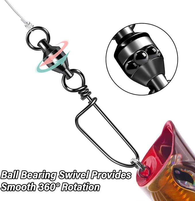 Alwonder 20-Pack Ball Bearing Swivels with Snaps, Fishing Snap Swivels Fishing Tackle Saltwater Freshwater Coastlock Snaps Barrel Swivel Leader Connector Downrigger Planer Release Clips