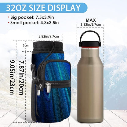25/32/40/64oz Water Bottle Bag Holder Carrier-Insulated Crossbody Sling Case Sleeve with Strap & Pockets for Men Women Gym Cycling Travel Walking Hiking Camping