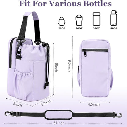 Water Bottle Holder with Strap, 32/40oz Insulation Water Bottle Carrier Bag with Phone Pocket, Water Bottle Sling Bag Crossbody Water Bottle Holder for Hiking Walking