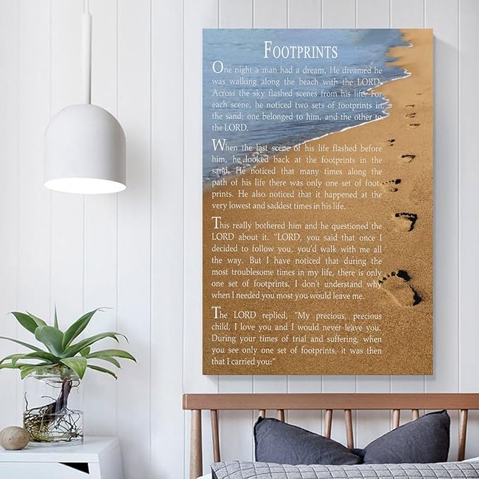 AYLIDEGHSF Footprints In The Sand Wall Art Footprints In The Sand Poster Foot Prints Poem Gifts Wall Decor Aesthetic Unframe-style 12x18inch(30x45cm)