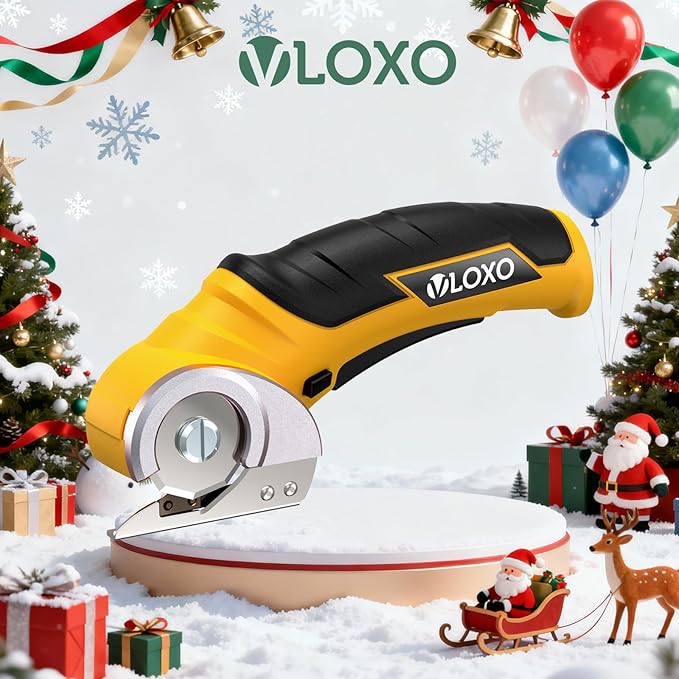 VLOXO Cordless Cardboard Cutter, Electric Scissors for Cardboard with Safety Lock, Power Rotary Scissors Multi-Cutting Tools, Rechargeable Box Cutter Electric for Carpet Leather (Yellow)