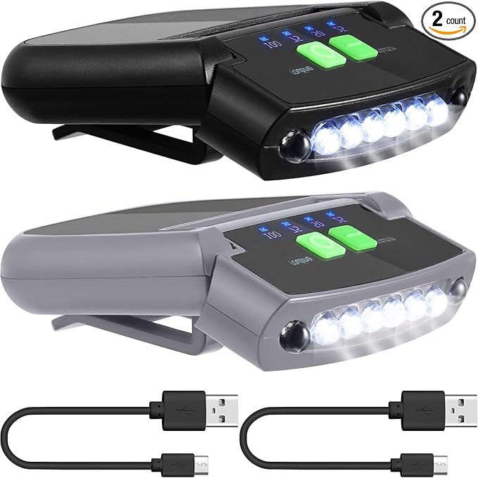 Mudder LED Clip on Cap Lights USB Rechargeable Cap Flashlight Clip Waterproof Ultra Bright Hat Flashlight Headlamp for Fishing Camping Hand Work
