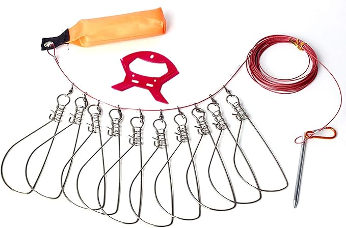 Fish Stringer, Fishing Stringer Clip Live Fish Lock, with High Strength Snaps/Buckles, Big Fish Wire Rope Cable Fishing Holder Kit with Float and Plastic Handle