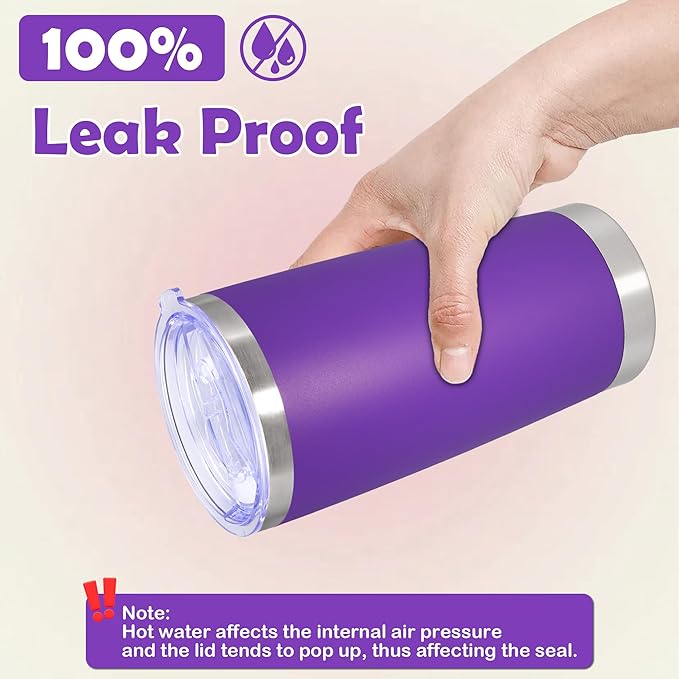 20oz Tumbler Bulk Stainless Steel Tumbler Cup with Lid Vacuum Insulated Double Wall Travel Mug, Durable Powder Coated Travel Coffee Tumbler Mug for Hot & Cold Drinks, Purple,8 Pack