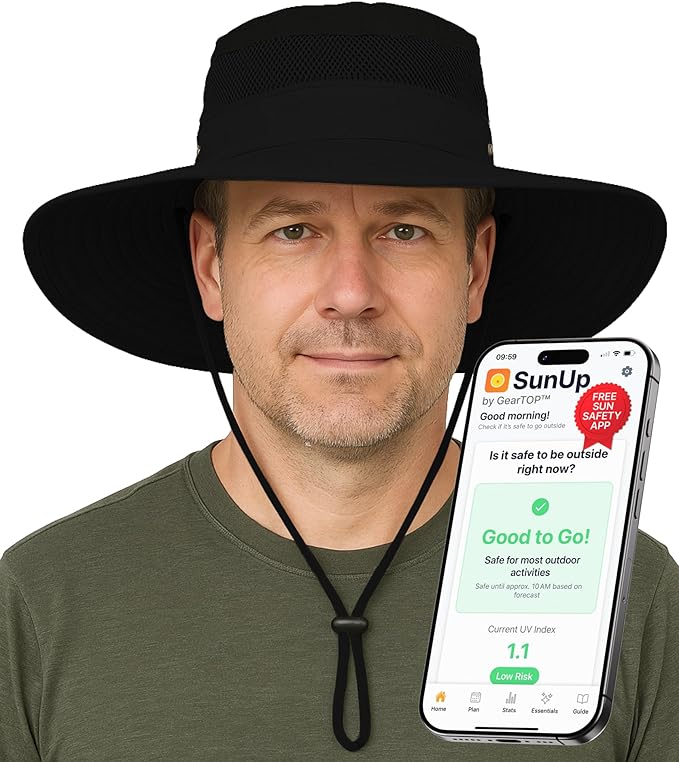 GearTOP Safari Hat for Men Sun Hats for Women UV Protection UPF 50+ Fishing, Gardening, Hiking Hat (22-23 1/2")