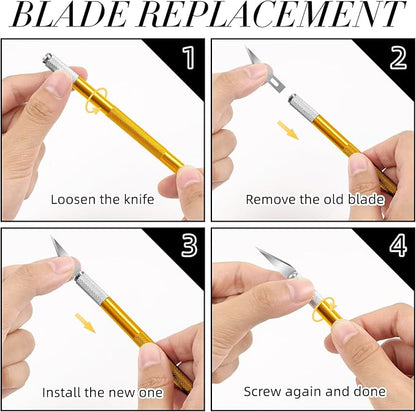 Exacto Knife Craft Knife Hobby Knife 74 Pack with 4 Upgrade Sharp Hobby Knives and 70 Spare Knife Blades for Art, Scrapbooking,Stencil (Gold)