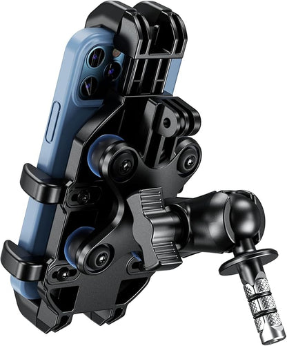 BRCOVAN Motorcycle Fork Stem Phone Mount Holder with Vibration Dampener, Heavy Duty Cellphone Cradle Fit Stem Tubes 12mm-25.4mm in Diameter, Adjustable for 5.4-6.9'' Smartphone