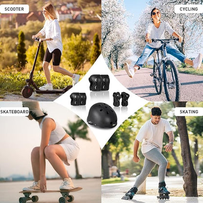 JBM Adult & Youth Skating Protective Gear Set, Skateboard Helmet, Knee Pads and Elbow Pads with Wrist Guards Set for Inline Roller Skating, Scootering, Skateboarding