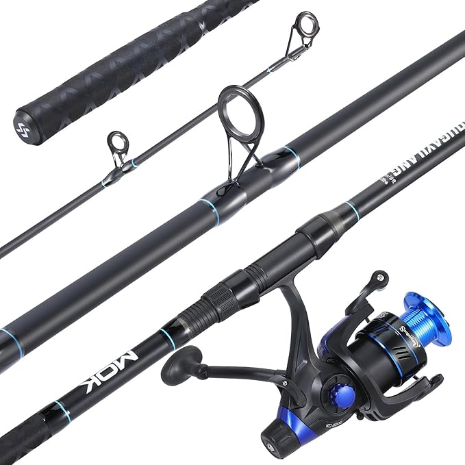 Sougayilang Surf Fishing Rod Combo Medium/Heavy 3 Piece Baitfeeder Spinning Combo with 4000 Size Reel for Travel