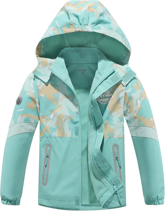 MGEOY Boys Girls Rain Jackets Lightweight Waterproof Hooded Raincoats Windbreakers for Kids 4-14Y