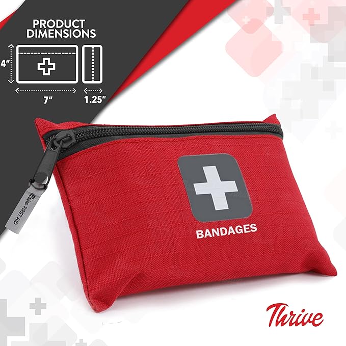 Thrive Bulk Bandages Variety Pack - 305 Count, Red - Travel Fabric & Waterproof Adhesive Bandages & Band Aids with Zipper Pouch