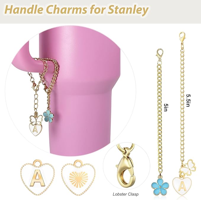 Stanley Cup Accessories Set Including 2 Pcs Straw Cover Cap for 9-10 mm Straws, 15 Pcs 3D Stickers, 2 Pcs Handle Charms, 1 Pcs Bling Silicone Boot Sleeve for Stanley Cup 40oz & 30oz Tumbler