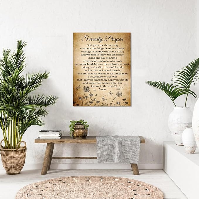 Serenity Prayer Canvas Wall Art Bible Verse Poster God Grant Me The Serenity Religious Inspirational Bible Quote Poster Prints Wall Decor Vintage Framed 16 * 24 Inch