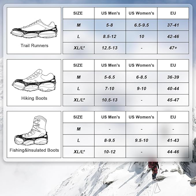 Ice Trekkers for Boots - Crampons Ice Cleats Traction Snow Grips for Boots Shoes with 23 Stainless Steel Spikes Anti Slip for Walking,Hiking,Climbing,Fishing and Mountaineering