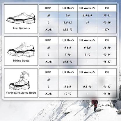 Ice Trekkers for Boots - Crampons Ice Cleats Traction Snow Grips for Boots Shoes with 23 Stainless Steel Spikes Anti Slip for Walking,Hiking,Climbing,Fishing and Mountaineering