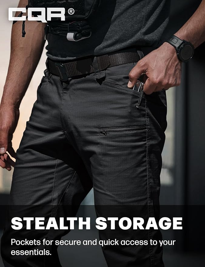 CQR Men's Flex Stretch Tactical Pants, Water Resistant Ripstop Cargo Pants, Lightweight EDC Outdoor Work Hiking Pants