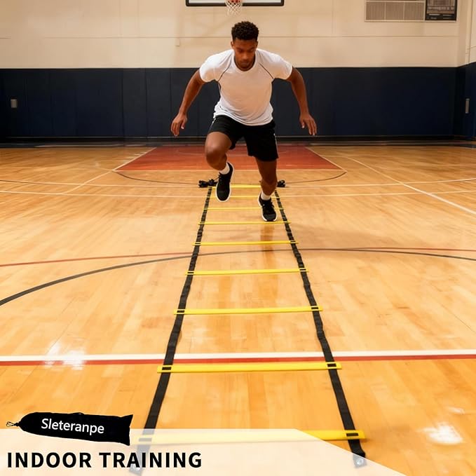 20ft Agility Ladder - Speed Ladder for Soccer with Carry Bag & Straps | 12 Adjustable Rungs | Soccer, Agility Training Equipment | Durable Footwork Ladder for Athletes (Yellow)