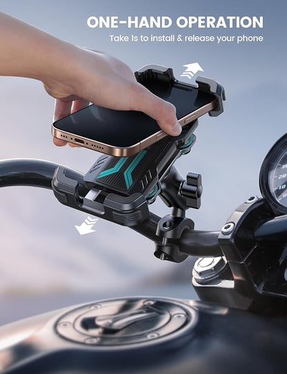 Lamicall Motorcycle Phone Mount Holder - [Dual Vibration Dampener] [Metal Adjustment Arm] Motorcycle Cell Phone Holder, Bike Handlebar Phone Mount, for iPhone 16 15 14 Pro Max, 4.7-6.7" Phones, Blue