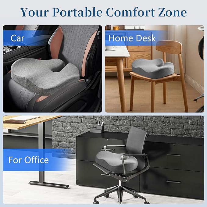 Seat Cushion Chair Cushion for Wide Hip & Thigh, Thickened Memory Foam Sciatica Pain Relief Pillow for Plush Support, Proper Posture, Ergonomic Tailbone Pain Relief Cushion for Office Chair, Car, Home