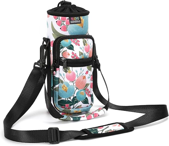 Nuovoware Water Bottle Carrier Bag,25oz/40oz/64oz Bottle Pouch Holder,Adjustable Shoulder Hand Strap 2 Pocket Sling Neoprene Sleeve Sports Accessories for Hiking Travelling Camping