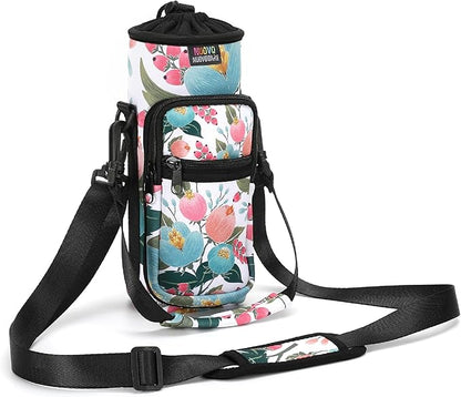 Nuovoware Water Bottle Carrier Bag,25oz/40oz/64oz Bottle Pouch Holder,Adjustable Shoulder Hand Strap 2 Pocket Sling Neoprene Sleeve Sports Accessories for Hiking Travelling Camping