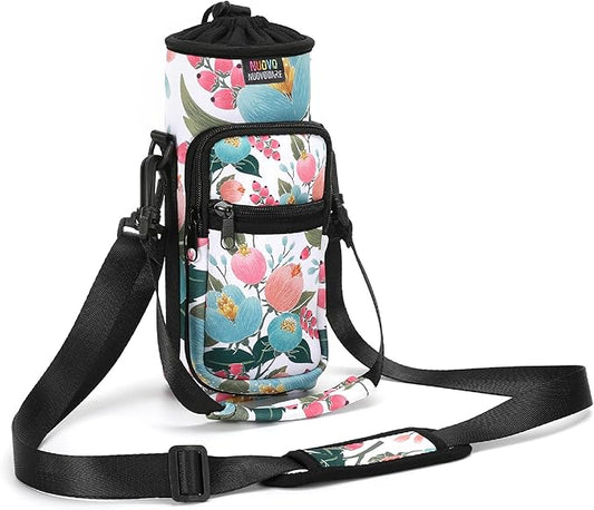 Nuovoware Water Bottle Carrier Bag,25oz/40oz/64oz Bottle Pouch Holder,Adjustable Shoulder Hand Strap 2 Pocket Sling Neoprene Sleeve Sports Accessories for Hiking Travelling Camping
