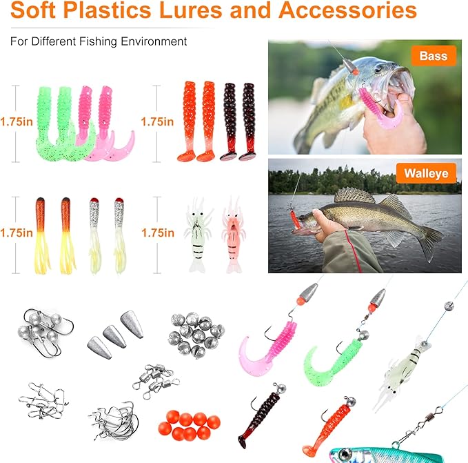 Fishing Lures Bait Tackle Kit Set for Freshwater Trout Bass Fishing, Including Accessories, Fishing Tackle Box, Crankbait, Spoon, Hooks, Fishing Gear and Equipment for Starter Beginner.