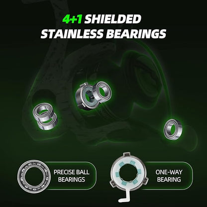 RUNCL Merced II Spinning Reel – 5.2:1 Gear Ratio, Max Drag 22.05 LB, Lightweight, Interchangeable Left/Right Hand, Ideal for Freshwater & Saltwater, Available in 2000, 3000, 4000, 5000 Models