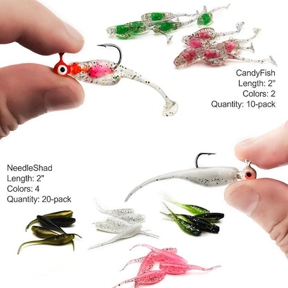 Crappie Lures Tube Lures Jigs Heads Worms Swimbaits Kit, 165, 124, 50 Pcs Pre-Rigged Crappie Jigs Tube Hooks Soft Plastic Grub Worms Baits for Bass Trout Freshwater Saltwater Fishing