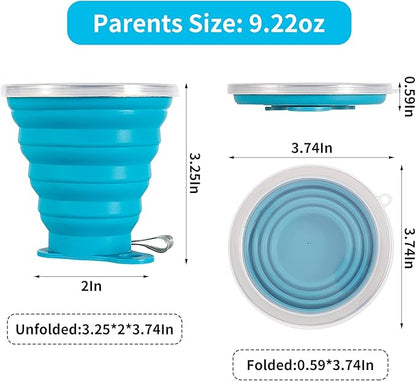 ME.FAN Silicone Collapsible Travel Cup - Silicone Folding Camping Cup with Lids - Expandable Drinking Cup Set - Portable, Graduated [9.22oz]