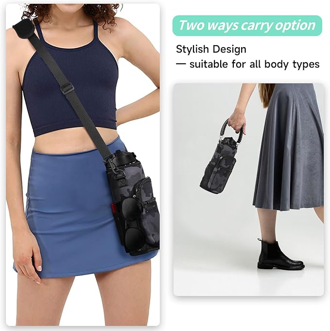 32/40/64/87/128 oz Water Bottle Carrier Bag, Neoprene Water Bottle Sleeve with 4 Pocket, Sport Water Holder with Paracord Handle and Shoulder Strap for Walking Hiking Camping Gym