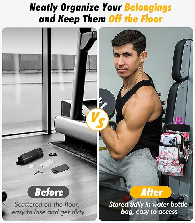 Nuovoware Water Bottle Carrier Bag,25oz/40oz/64oz Bottle Pouch Holder,Adjustable Shoulder Hand Strap 2 Pocket Sling Neoprene Sleeve Sports Accessories for Hiking Travelling Camping