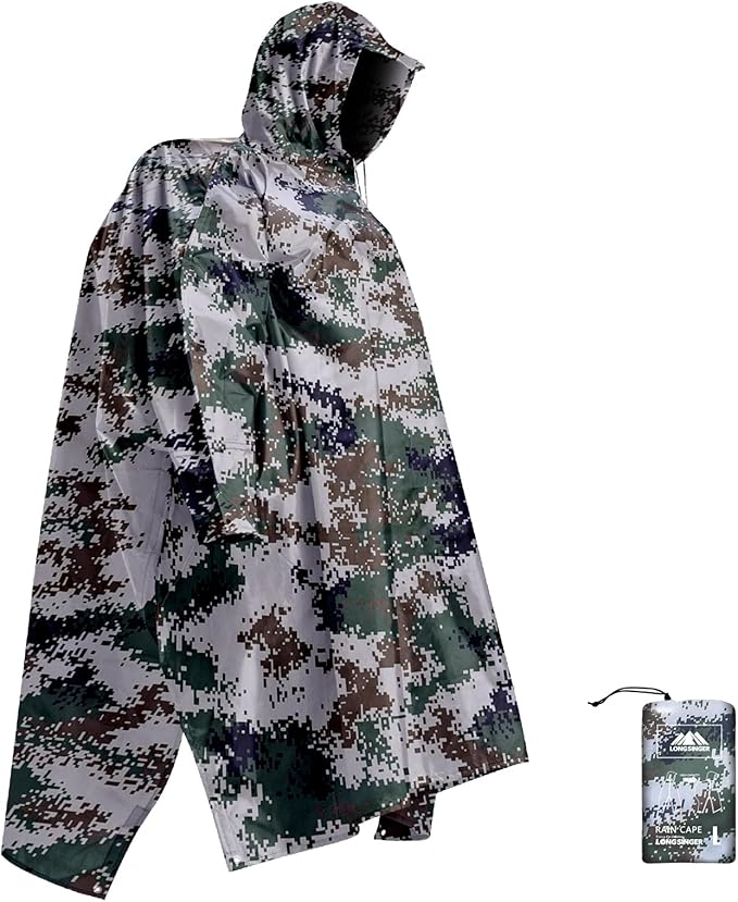 longsinger Hooded Rain Poncho for Adult with Pocket Waterproof Lightweight Unisex Raincoat for Hiking Camping Emergency