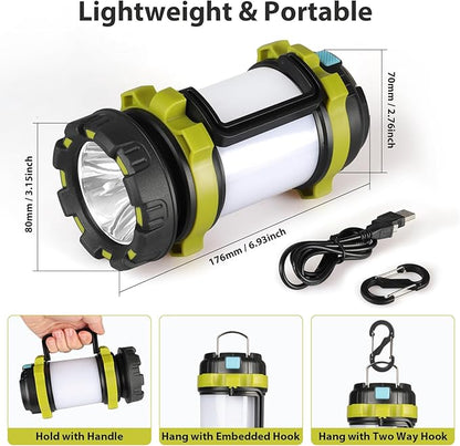 1 Pack Camping Lantern, Outdoor LED Camping Light, Rechargeable Flashlights with 1000LM, 6 Modes, 4000mAh Power Bank, IPX5 Waterproof Portable Emergency Camp Light for Hurricane Hiking - Green