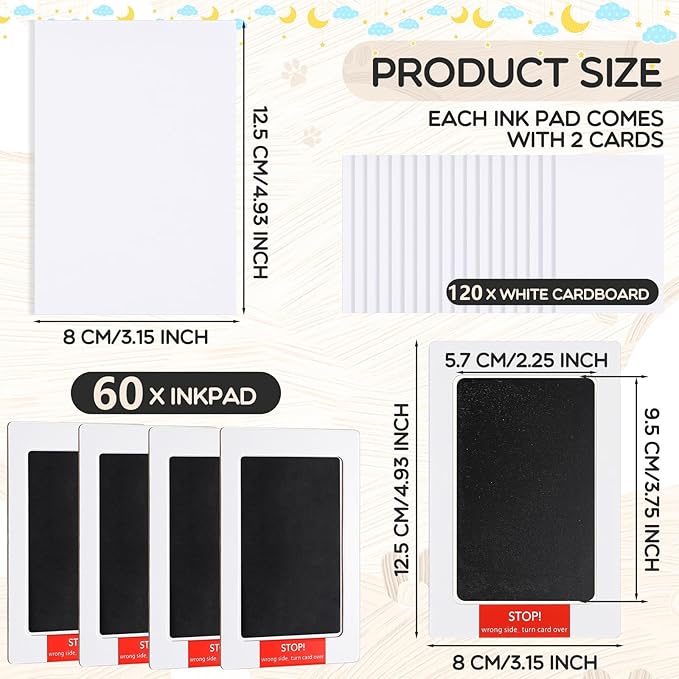Jetec 60 Set Inkless Baby Footprint and Handprint Kit, Clean Touch Ink Pad for Baby Hand and Footprints, Dog Paw Print Kit with Ink Pads and Imprint Cards for Newborns Babies Pets Gifts (Black)