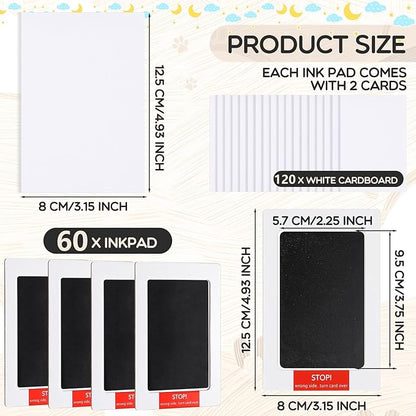 Jetec 60 Set Inkless Baby Footprint and Handprint Kit, Clean Touch Ink Pad for Baby Hand and Footprints, Dog Paw Print Kit with Ink Pads and Imprint Cards for Newborns Babies Pets Gifts (Black)