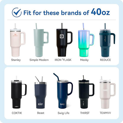 Metal Straws with Silicone Tip for 40 oz Tumbler - Reusable Stainless Steel for Stanley, 3 Bendy 13.3" and 3 Light Green Silicone Tips - Smoothie Straws