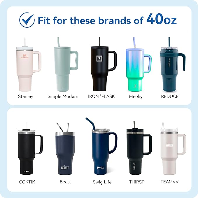 Reusable Stainless Steel Straws with Silicone Tip for Stanley 40oz, Metal Drinking Straws for 40oz Tumbler,3 Bent Tubes & 6 Tips& 1 Cleanr Brush (Cream)