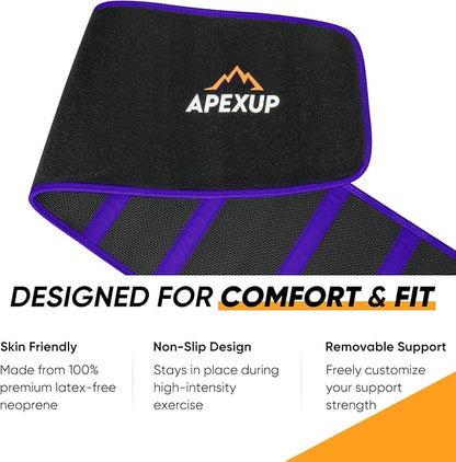 APEXUP Sweat Waist Trainer for Women and Men, Neoprene Waist Trimmer Belt Slimming Sweat Band with Removable Lumbar Support