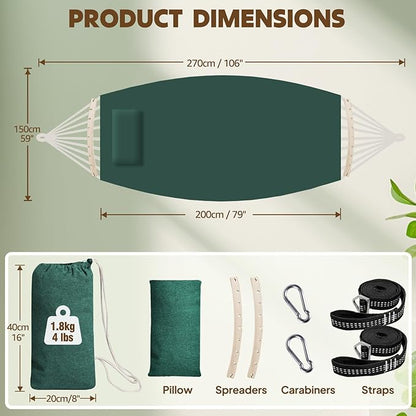 Chihee Cotton Hammock Large Soft Breathable Camping Hammock Holds Up to 660lbs Portable Tree Hammock with Detachable Spreader Bar Pillow 2 Strong Webbings 2 Carabiners Patio Garden Indoor Outdoor
