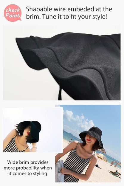 Wide Brim Bucket Hat - UPF50+ Protection Travel Beach Sun Hat with Semi-Rigid Adjustable Foldable Brim